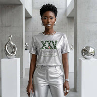 Medium AKA Silver Soror 25th Pearl Metallic Tee: Silver / Multi Tone / Medium