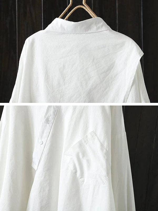 Urban Loose Black White Long Sleeves Irregular Blouse: BLACK / One_size