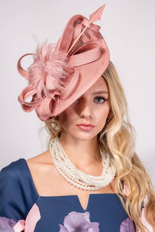 SINAMAY FEATHER FASCINATOR WITH HEADBAND AND CLIP - White