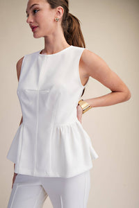 Peplum Top Round Neck Stitch Detail : Red / S