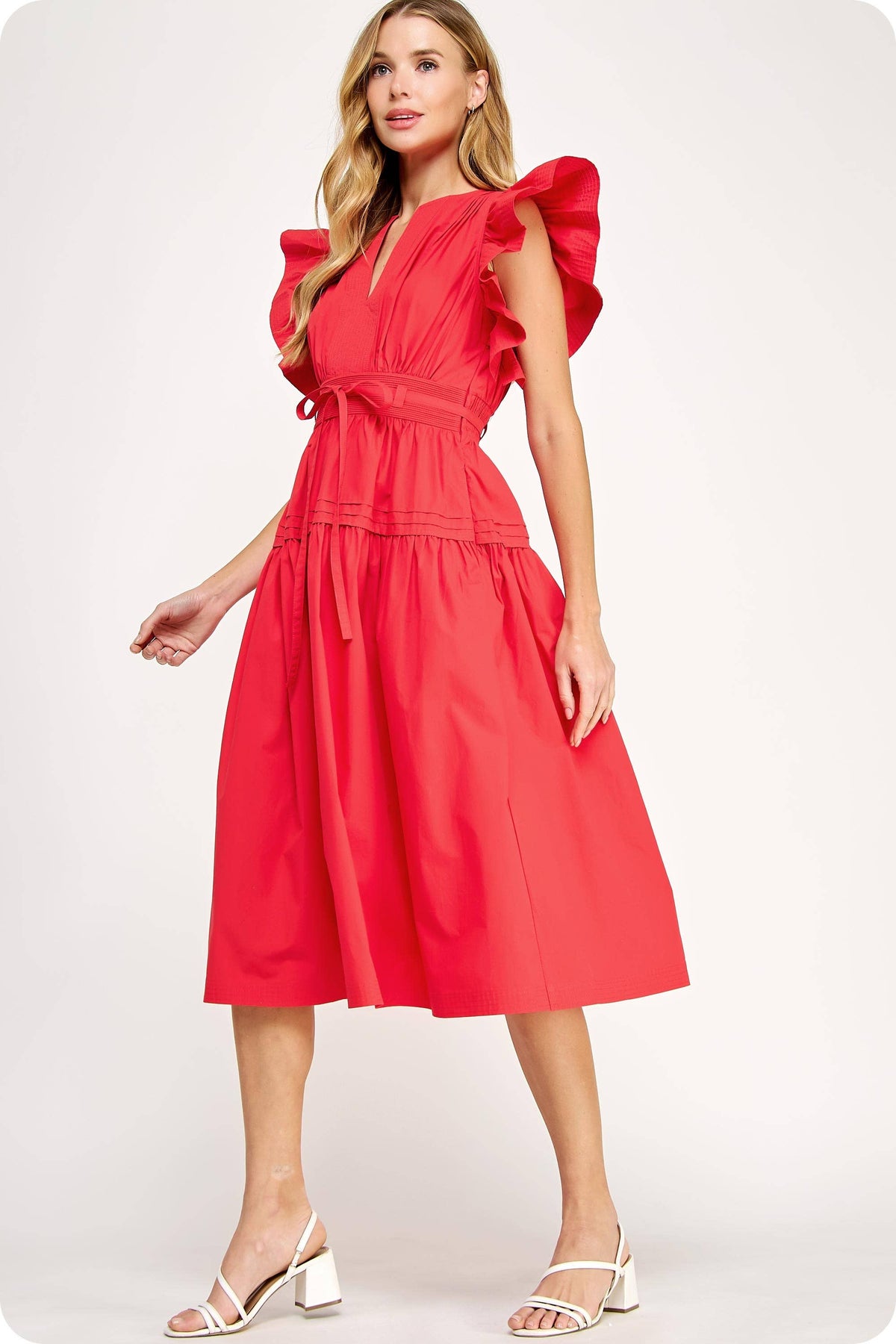 Francine Flutter Sleeve Poplin Midi Dress: Multiple colors