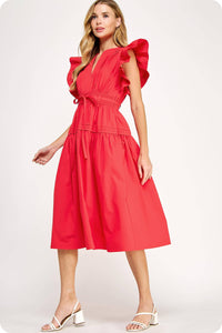 Francine Flutter Sleeve Poplin Midi Dress: Multiple colors