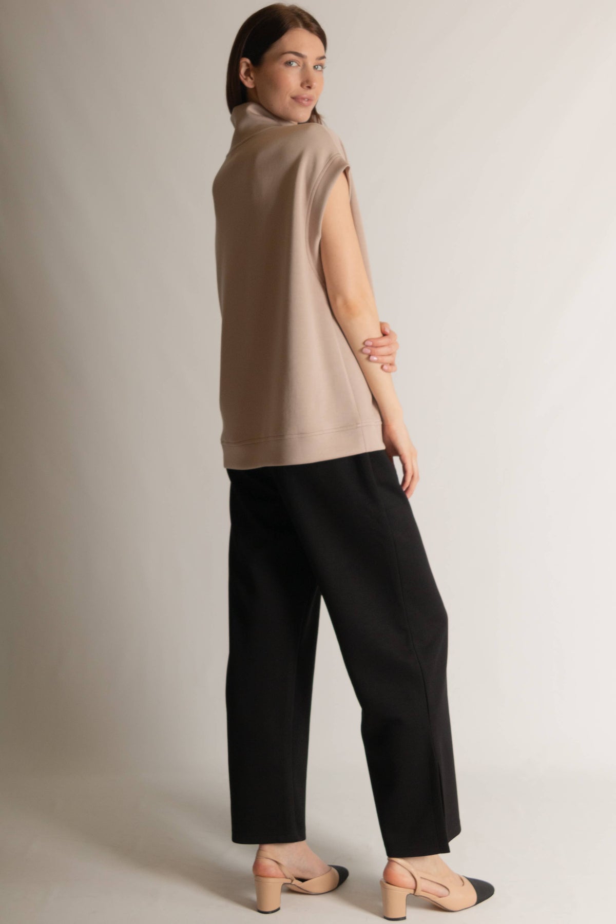 P. CILL Butter Modal Mock Neck Capped Sleeve Top: Black, Taupe  or Navy