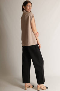 P. CILL Butter Modal Mock Neck Capped Sleeve Top: Black, Taupe  or Navy