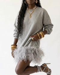 Audacious Feather Trim Sweatshirt: Black / One Size