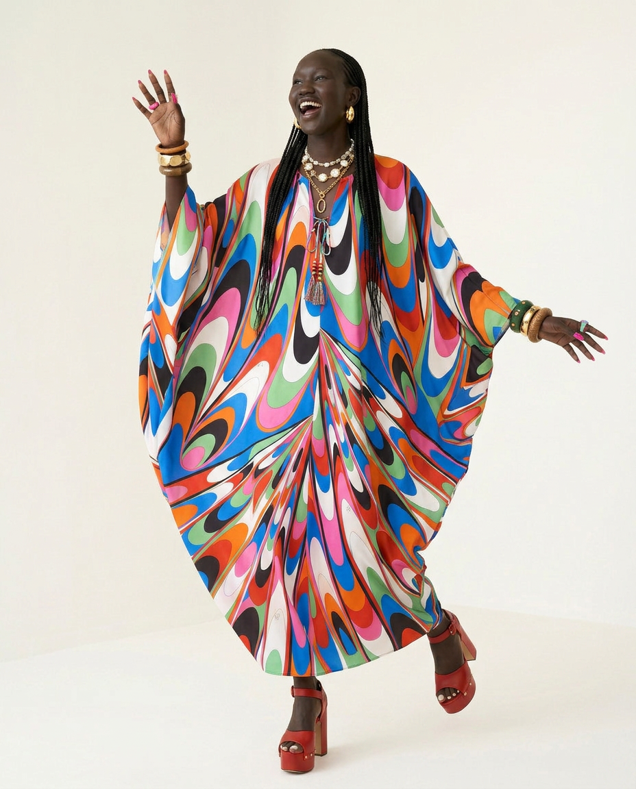 Vibrant Printed Loose Maxi Dress: Print 2 / S