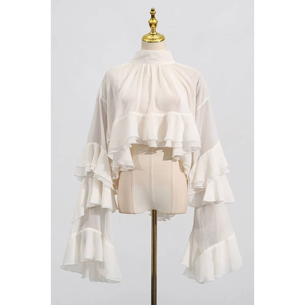 Cami Chiffon Tiered Loose Long Sleeve Sheer Blouse Top