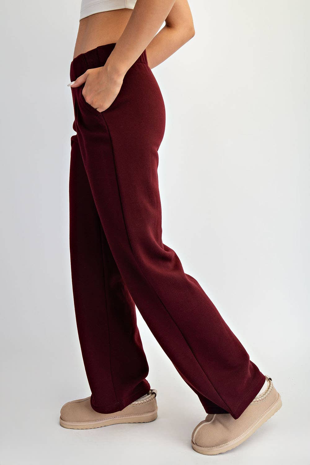 FLEECE PLEATED TROUSER: Dk Cherry / S-M-L(2-2-2)