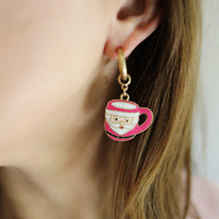 Noelle Santa Mug Earrings in Pink & White Enamel