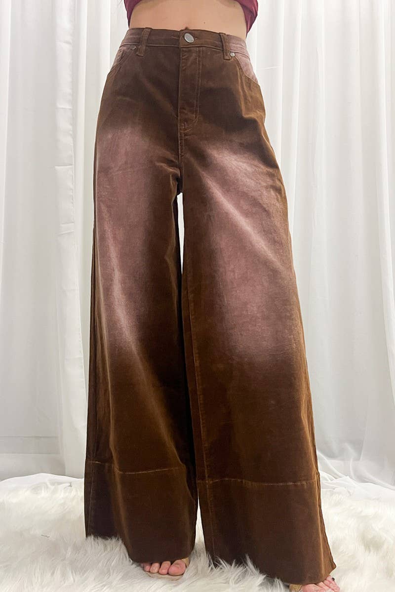 Stone Washed Cotton Corduroy Cropped Pants VP83140: Brown / L