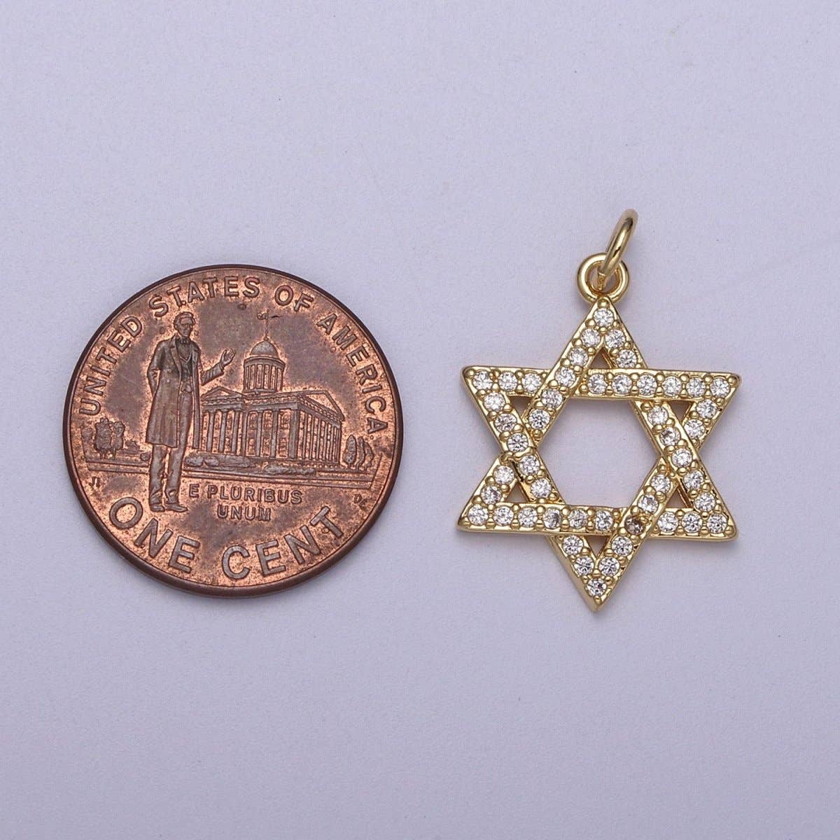 Wholesale Cubic Gold Star of David Charms, Cz Star Jewish Religious Pendant N-336