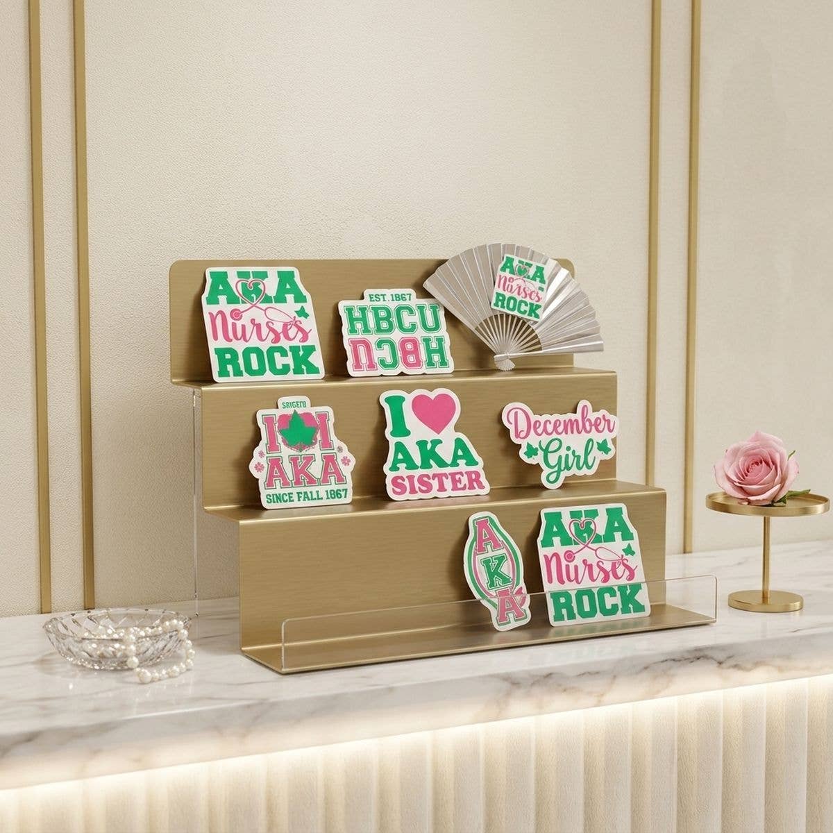 Alpha Kappa Alpha 60 Piece Sticker Set: Pink and Green / Multi Tone / Assorted 2 x 2 inches