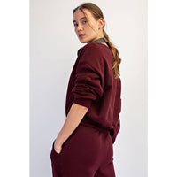 FRENCH TERRY FLEECE OFF SHOULDER TOP: True Red / S-M-L(2-2-2)
