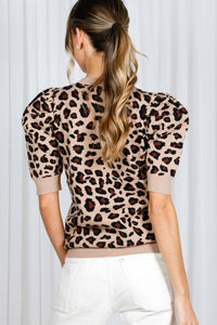 Liliana Leopard Crew Neck Jacquard Knitted Sweater Top