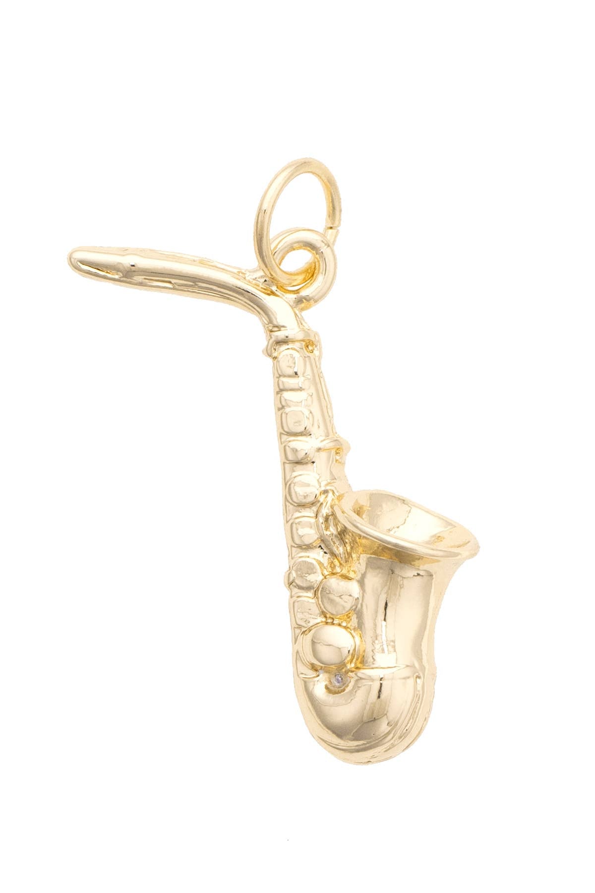 Rhinestone Saxophone Charm in Shiny Gold