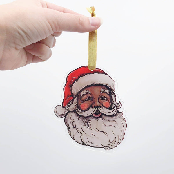 Acrylic Vintage Jolly Santa Ornament - Christmas Tree Decor: Light Skin