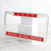 Delta Sigma Theta 1913 License Plate Frame: Animal Print / Rhodium / 6.25 x 12.25 inches