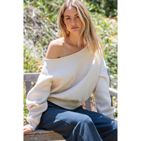 FRENCH TERRY FLEECE OFF SHOULDER TOP: True Red / S-M-L(2-2-2)