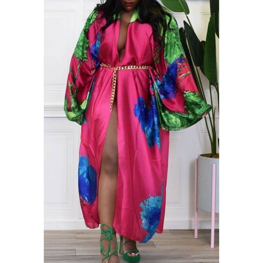LONG SLEEVE FRONT OPEN KIMONO: ORANGE / ONE SIZE(3)