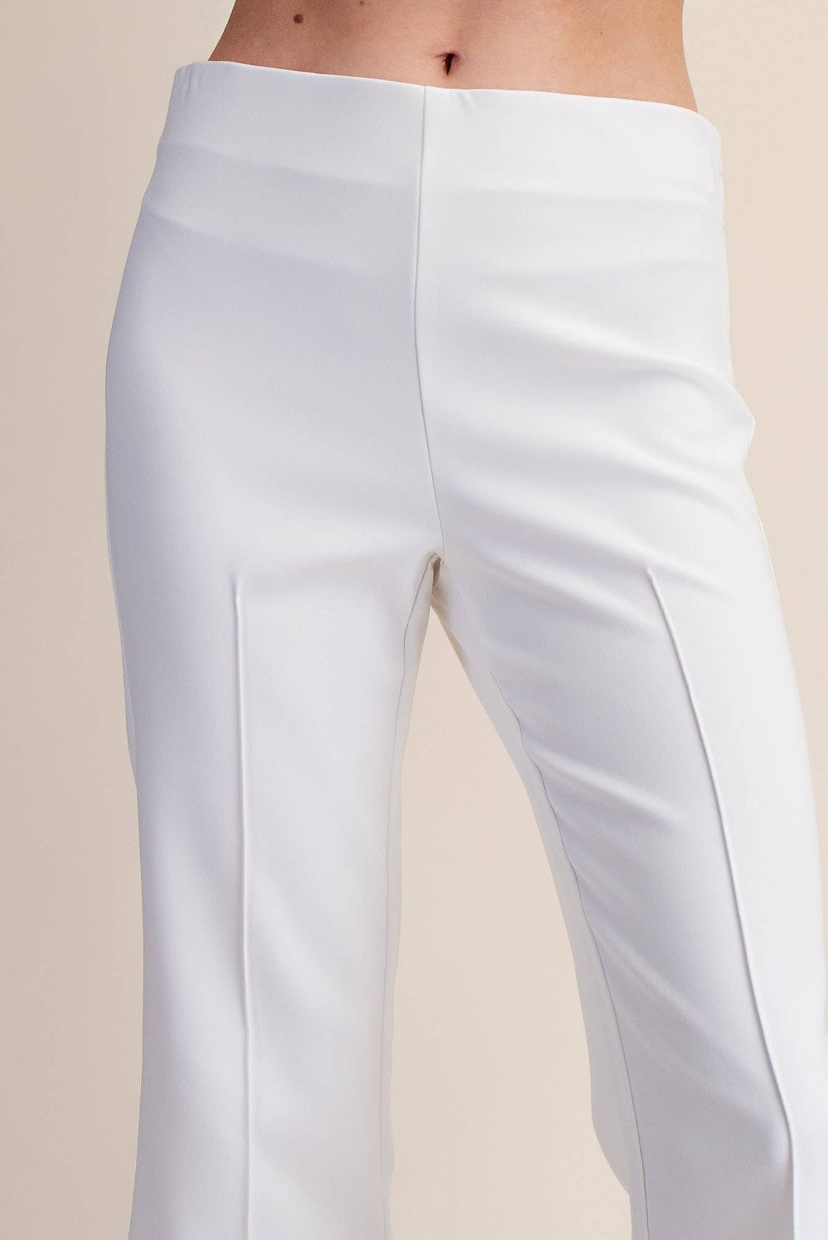 High Waist Stitch Pleats Flare Crop Stretchy Pants: Red / S