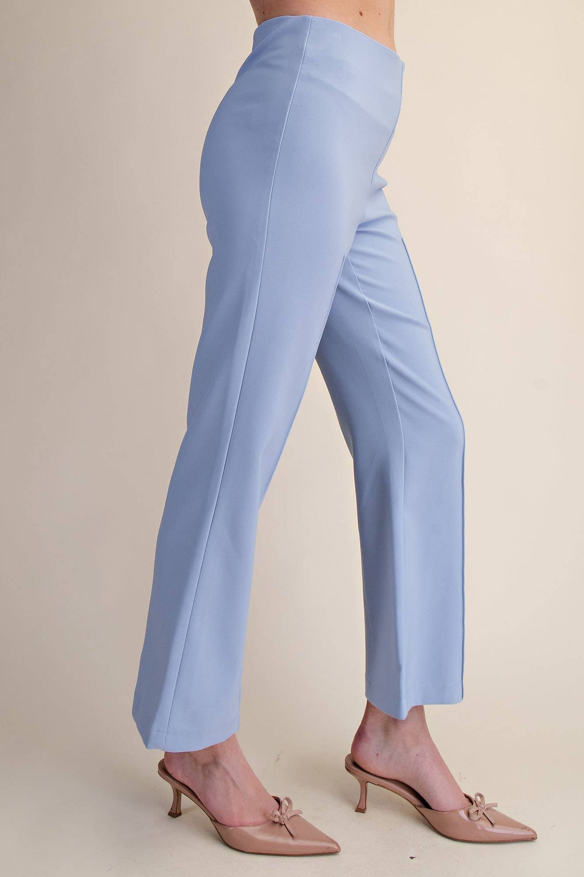 High Waist Stitch Pleats Flare Crop Stretchy Pants: Pink / M