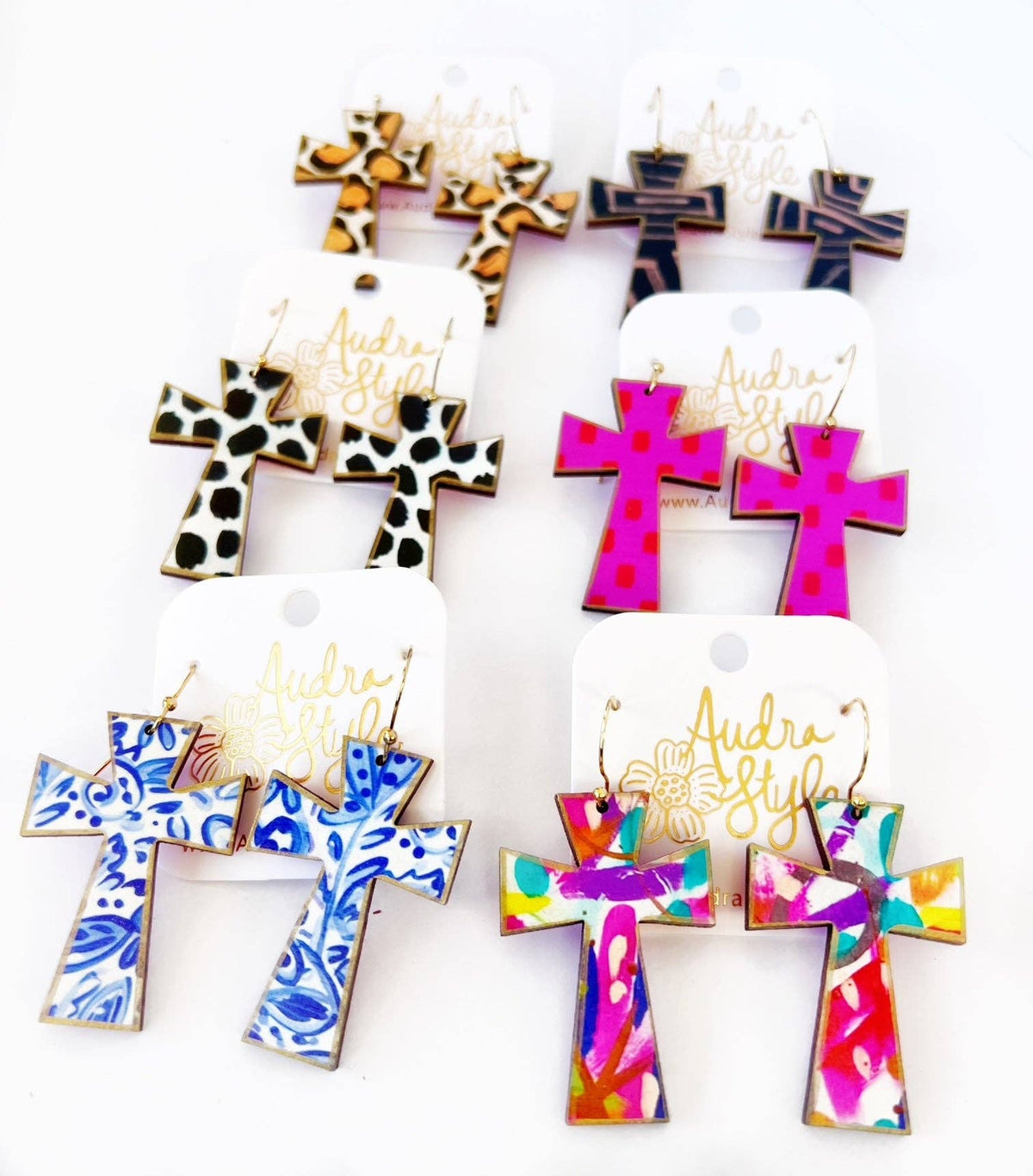 Cross Dangle Earring- Leopard Print-Religious
