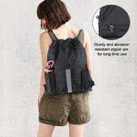Drawstring Bag with Water Bottle Holder and Pockets Gym Bag: Black