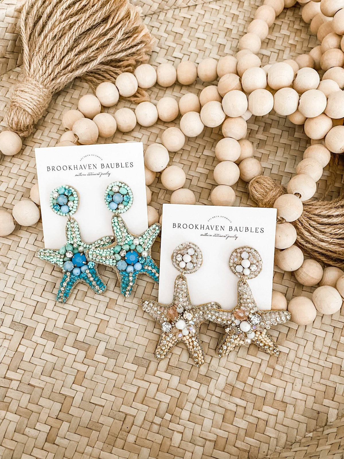 Gold Starfish Crystal Beaded Statement Earrings