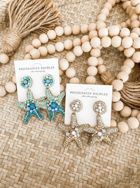Gold Starfish Crystal Beaded Statement Earrings