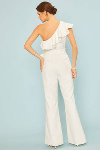 Side Zipper Sleeveless Bootcut Jumpsuit: S / OFF WHITE