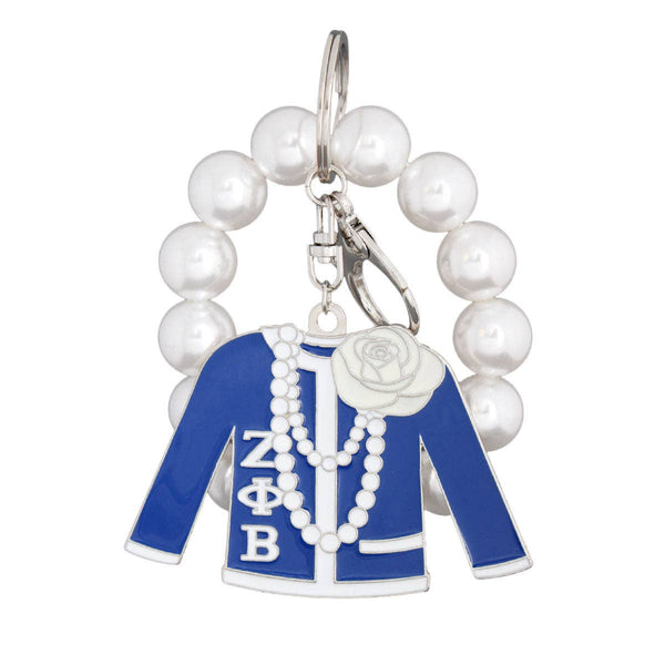Blue and White Sorority Keychain: 4.25 x 3.25 inches / Blue and White / Rhodium