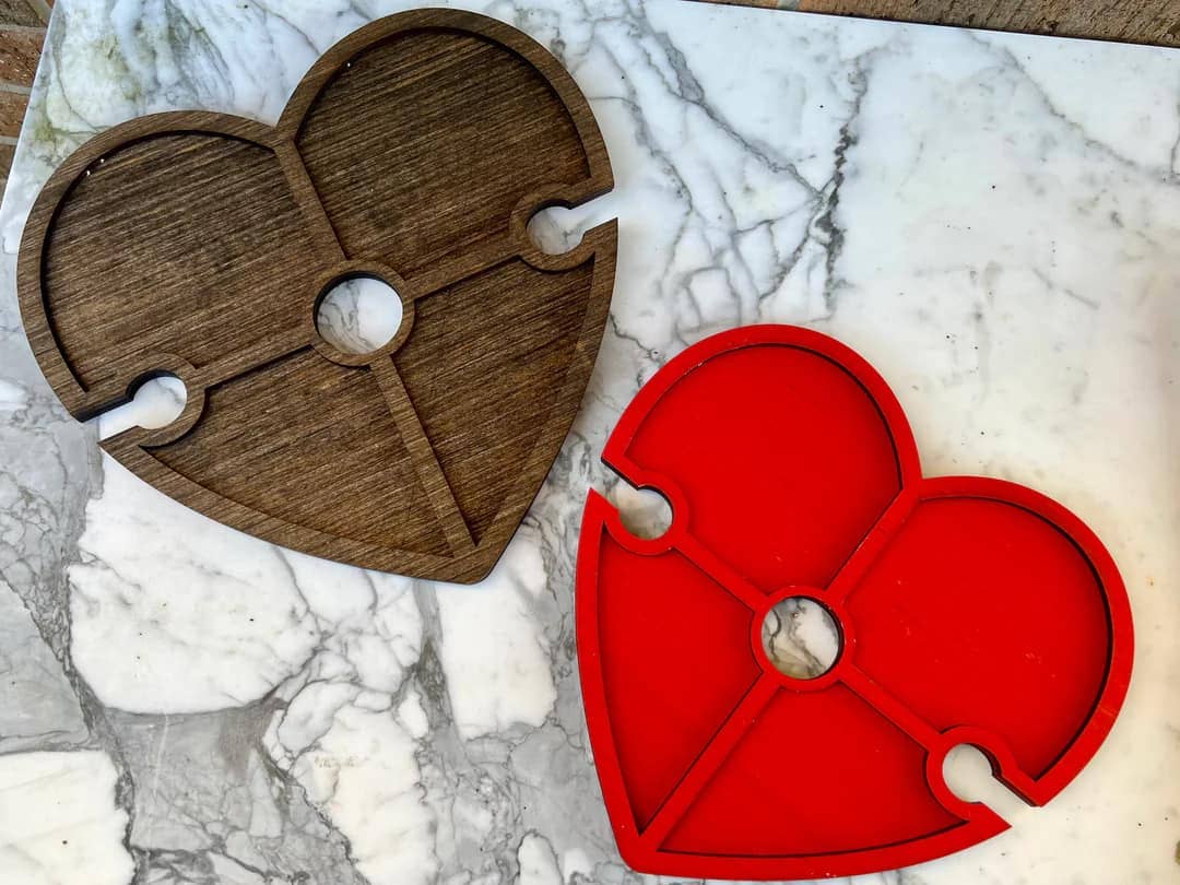 Heart Shaped Charcuterie Board and Wine Caddy: Red or Wood