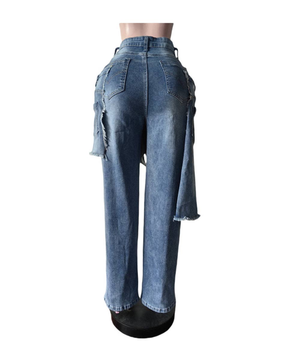 Aria   light Blue Apron Frayed Hem Straight Leg Pant