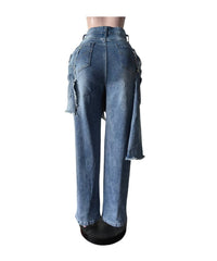 Aria   light Blue Apron Frayed Hem Straight Leg Pant
