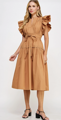 Francine Flutter Sleeve Poplin Midi Dress: Multiple colors
