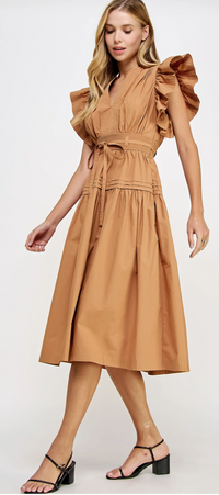 Francine Flutter Sleeve Poplin Midi Dress: Multiple colors