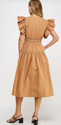 Francine Flutter Sleeve Poplin Midi Dress: Multiple colors