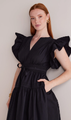 Francine Flutter Sleeve Poplin Midi Dress: Multiple colors
