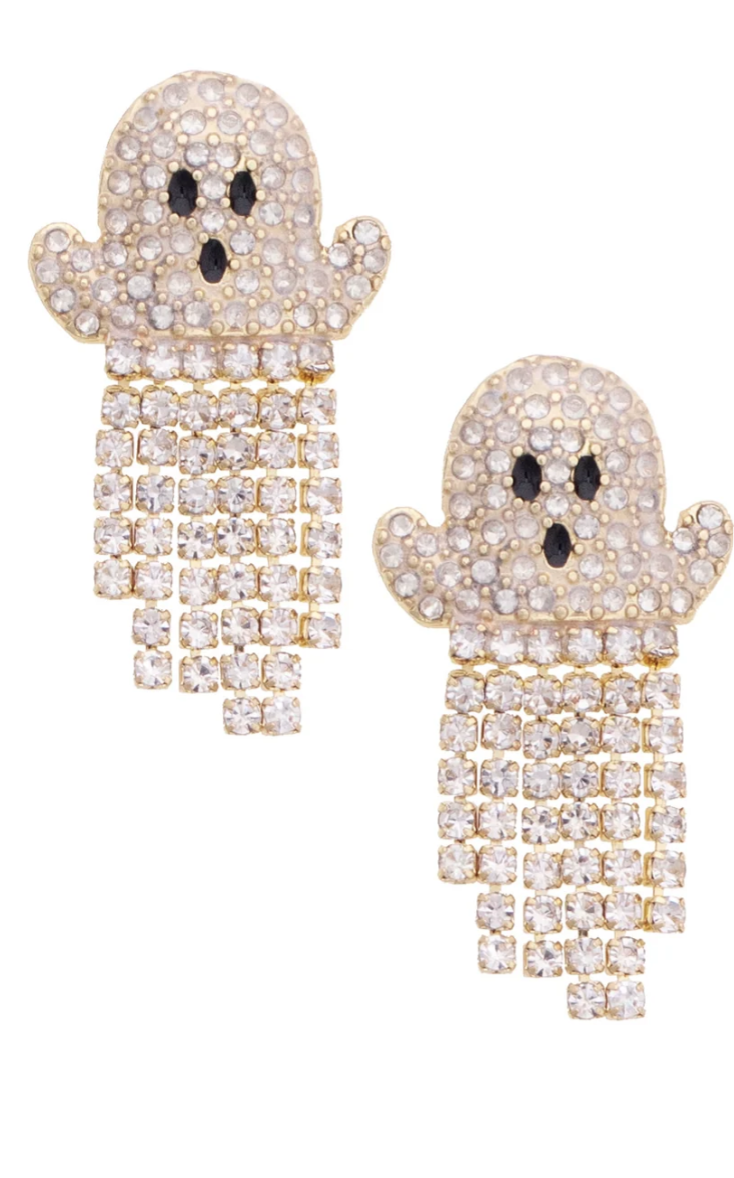 CANVAS STYLE CHARM BAR- Ghost Pavé Fringe Earrings in White