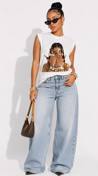 Gold Nail Woman Face Graphic Sleeveless Tank Top
