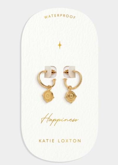 'Happiness' Waterproof Gold Antique Coin Hoop Earrings