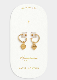 'Happiness' Waterproof Gold Antique Coin Hoop Earrings