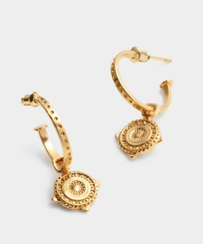 'Happiness' Waterproof Gold Antique Coin Hoop Earrings