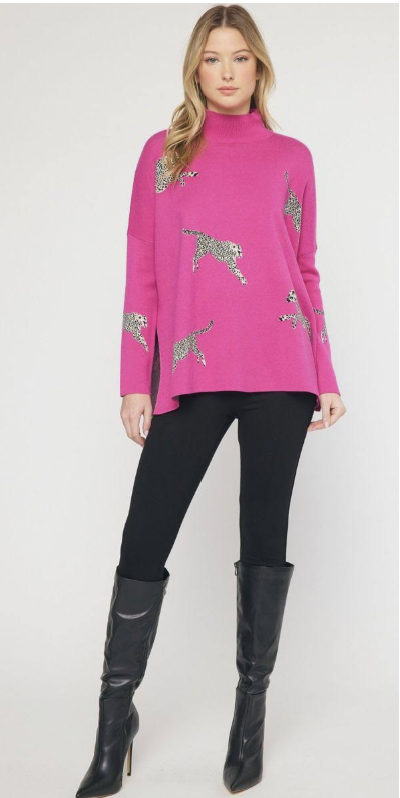 Cheetah Hot Pink Sweater