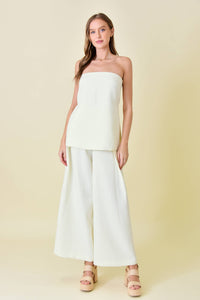 Francis Front Pleat Tailored Pant or Strapless Woven Side Slit Top -OLIVE or IVORY