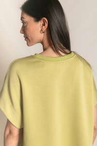 P. CILL Butter Modal Contrast Rib Short Sleeve Tunic Top