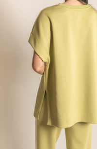 P. CILL Butter Modal Contrast Rib Short Sleeve Tunic Top