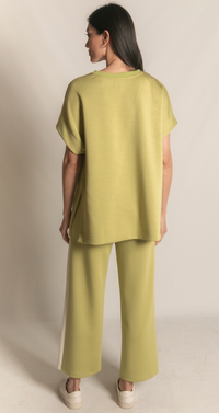 P. CILL Butter Modal Contrast Rib Short Sleeve Tunic Top