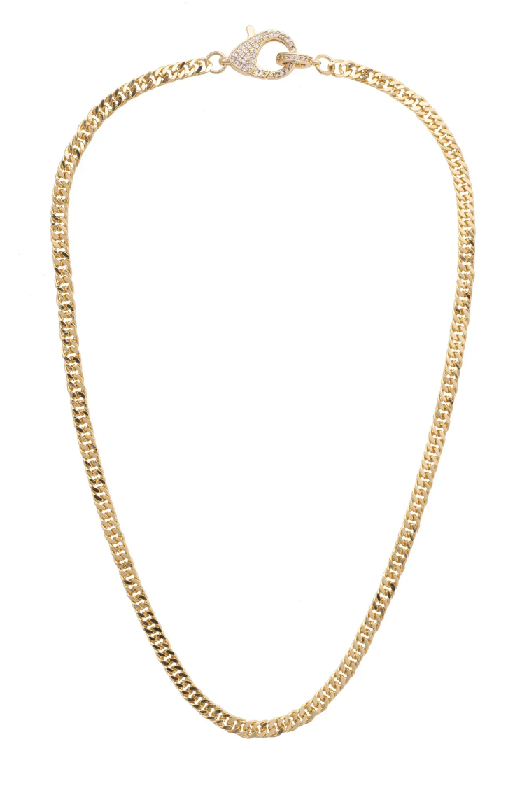 Maggie Pave Carabiner Charm Necklace Base in Shiny Gold