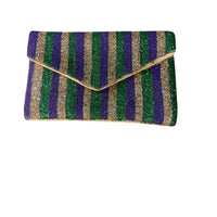 Purple, Gold, Green Beaded Colorblock Coin Purse &  Mardi Gras Purse